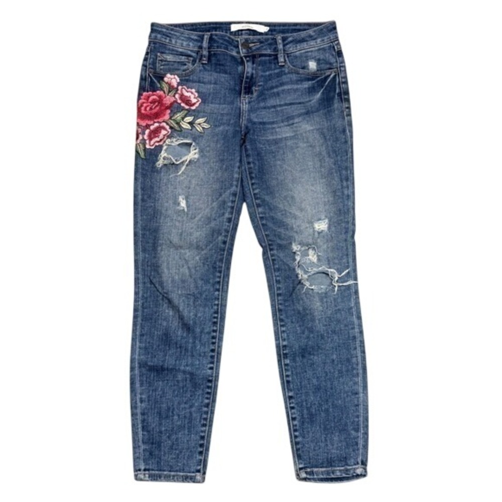 Hidden Jeans Floral Embroidered Distressed Skinny Jeans Size 28 Rose
